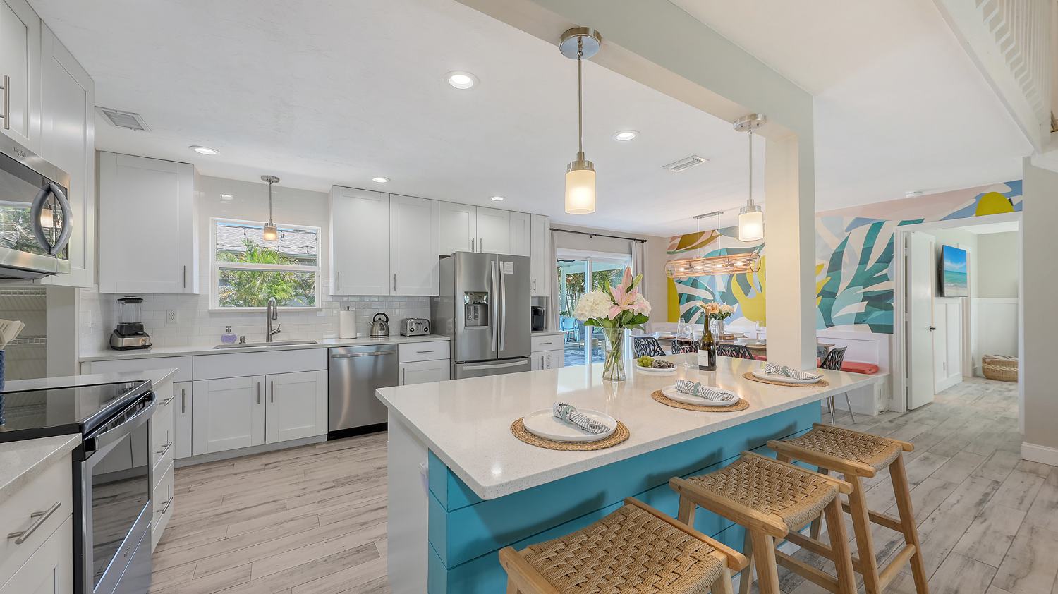 Kitchen island with counter stools